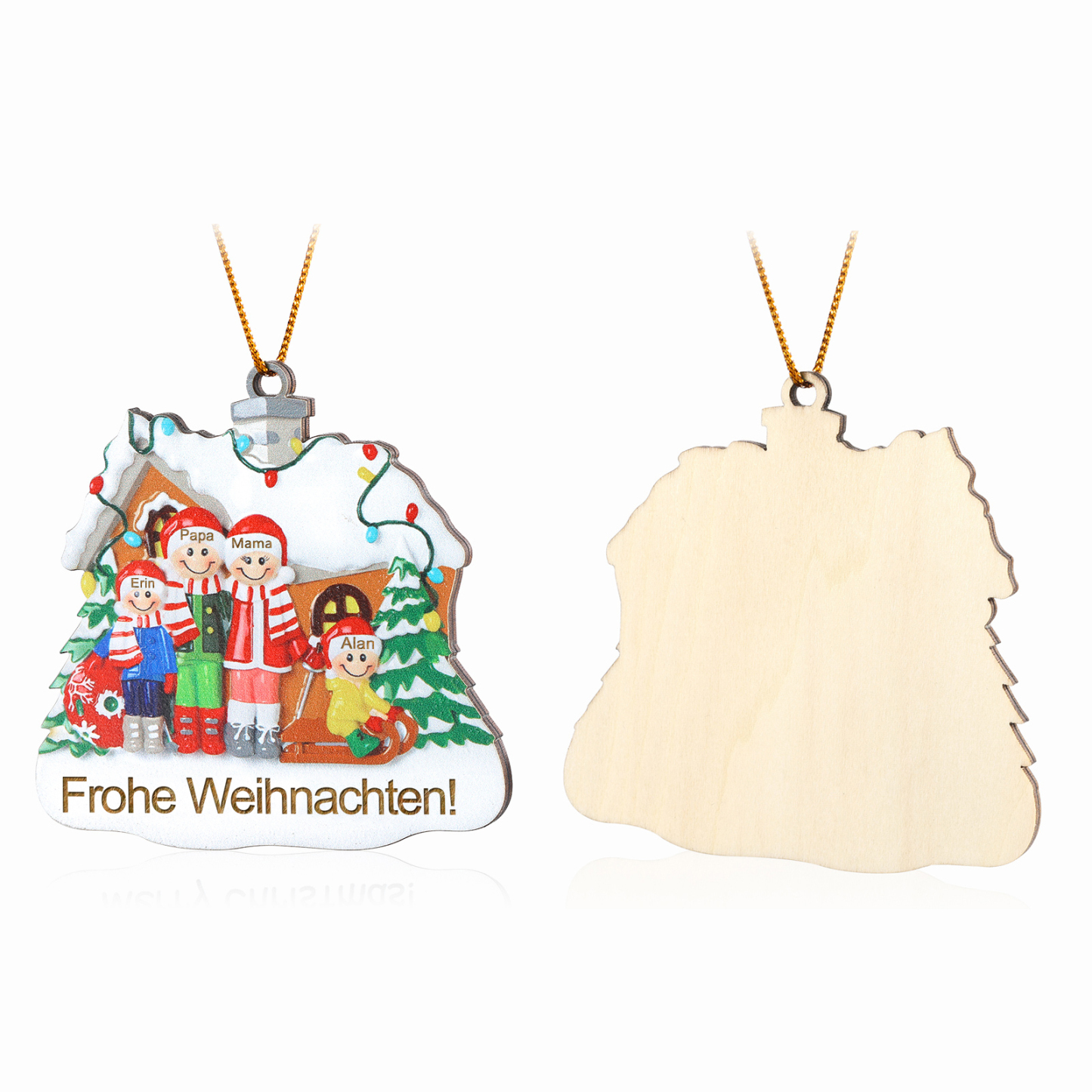 Personalisierte 3-5 Namen & Text Holz Weihnachtsornament Weihnachtsbaum Anhänger mit 3-5 Familienmitgliedern