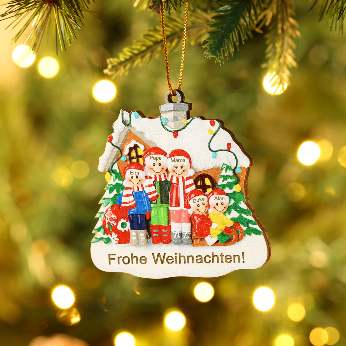 Personalisierte 3-5 Namen & Text Holz Weihnachtsornament Weihnachtsbaum Anhänger mit 3-5 Familienmitgliedern