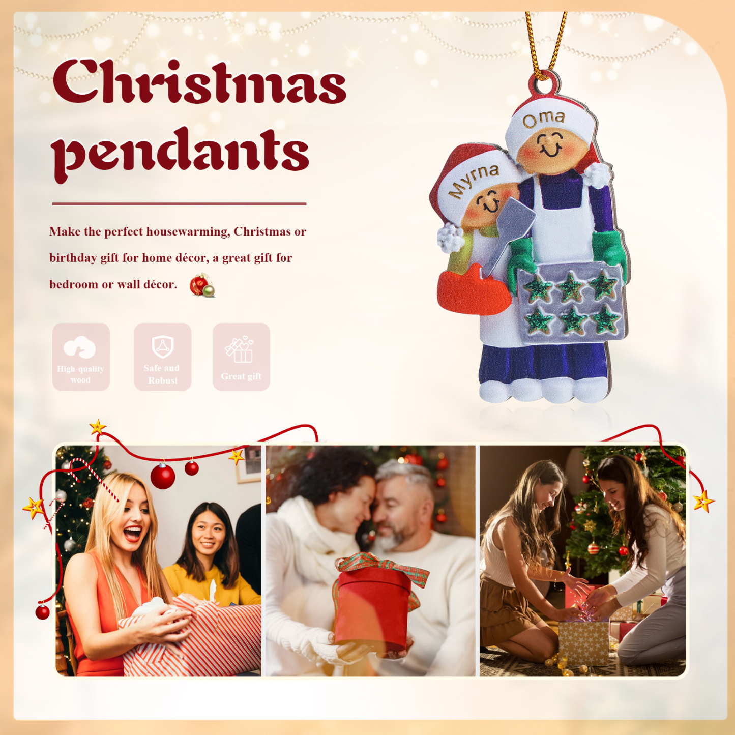Personalisierte 2-5 Namen Weihnachtsornament Weihnachtsbaum Holz-Anhänger – Perfektes Geschenk für Oma
