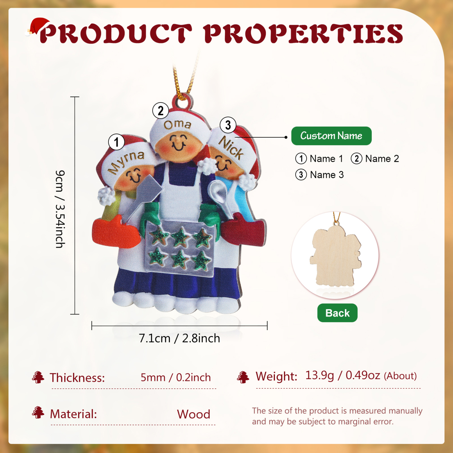 Personalisierte 2-5 Namen Weihnachtsornament Weihnachtsbaum Holz-Anhänger – Perfektes Geschenk für Oma