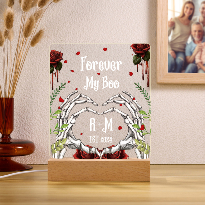 Personalisierter 1 Text & 2 Buchstaben & Jahr Halloween Skelett-Hände & Rosen Acryldeko