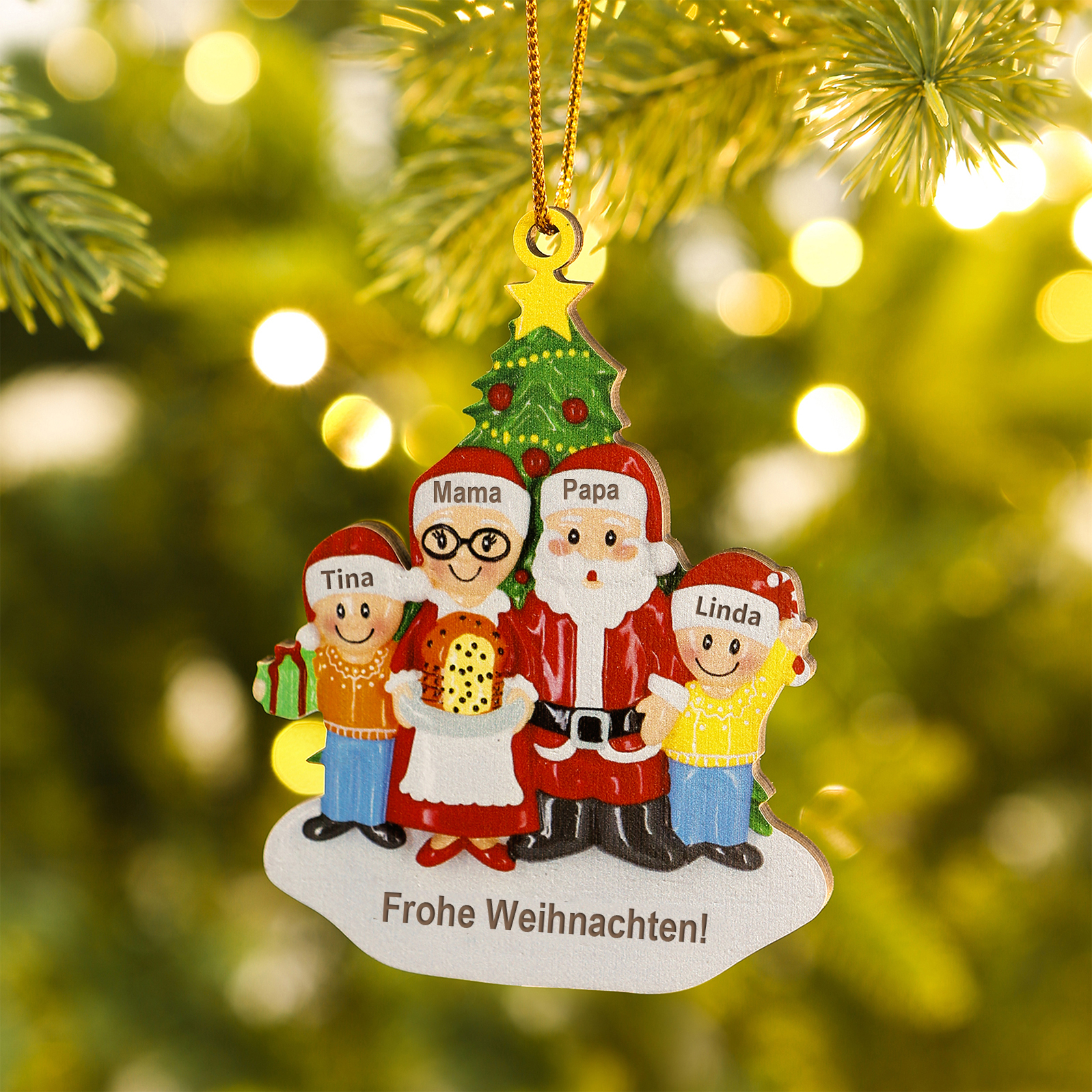 Holz Personalisierter 3-5 Namen & Text Weihnachtsornament – Familie Holzanhänger