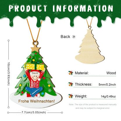 Holz Personalisierter Text & 1-4 Namen Familien-Weihnachtsornament – Festlicher Weihnachtsbaumanhänger für Familie