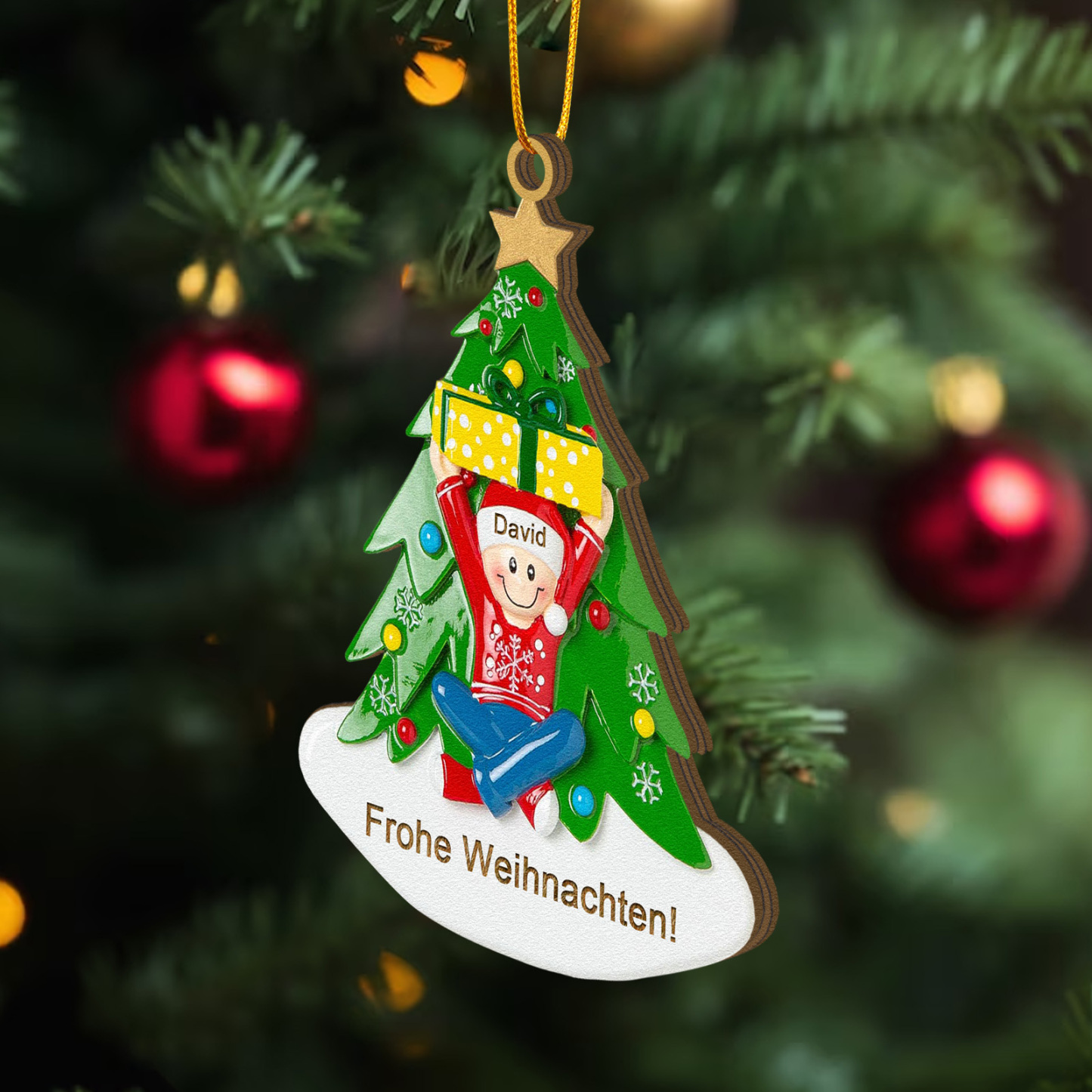 Holz Personalisierter Text & 1-4 Namen Familien-Weihnachtsornament – Festlicher Weihnachtsbaumanhänger für Familie