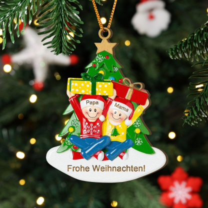 Holz Personalisierter Text & 1-4 Namen Familien-Weihnachtsornament – Festlicher Weihnachtsbaumanhänger für Familie