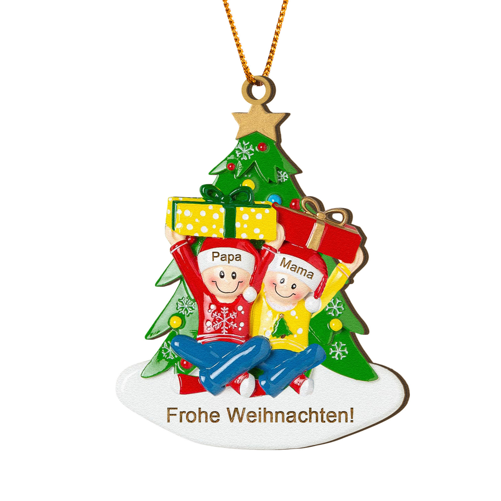 Holz Personalisierter Text & 1-4 Namen Familien-Weihnachtsornament – Festlicher Weihnachtsbaumanhänger für Familie