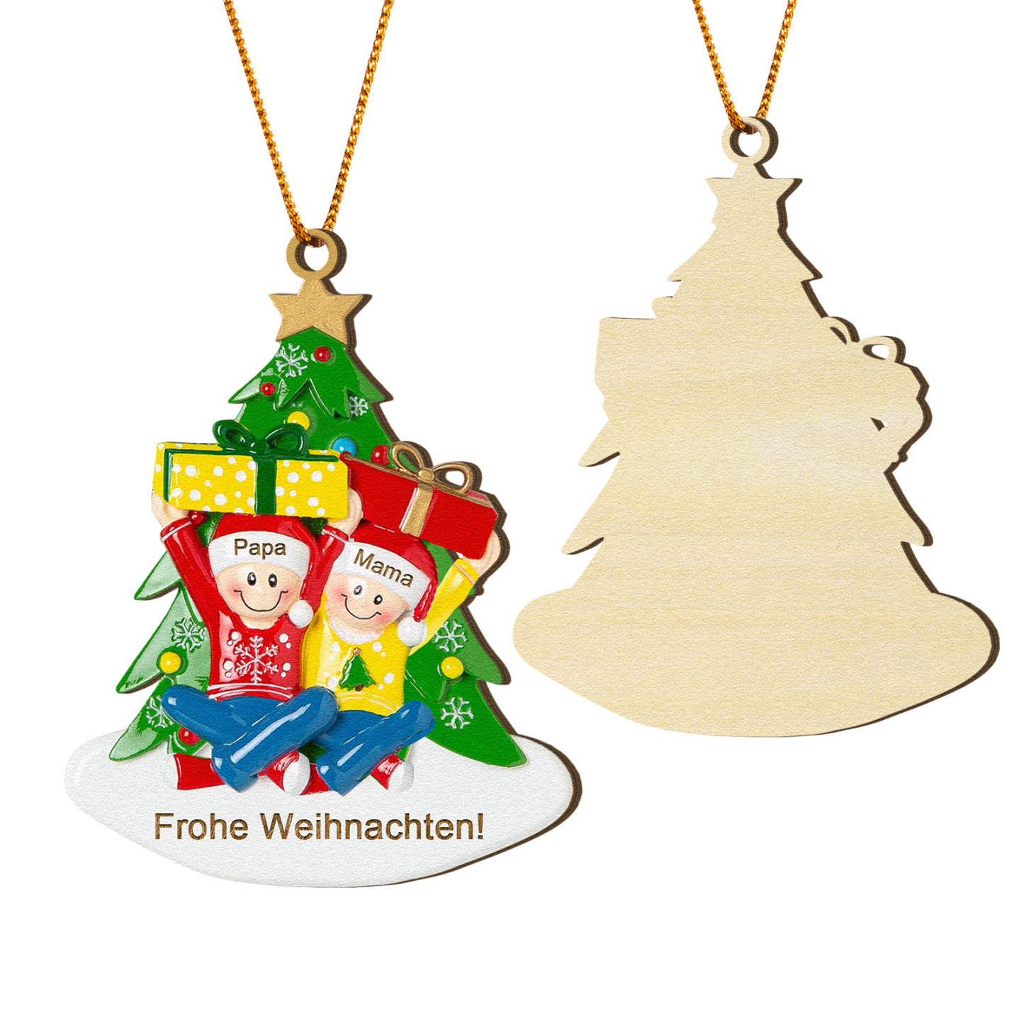 Holz Personalisierter Text & 1-4 Namen Familien-Weihnachtsornament – Festlicher Weihnachtsbaumanhänger für Familie
