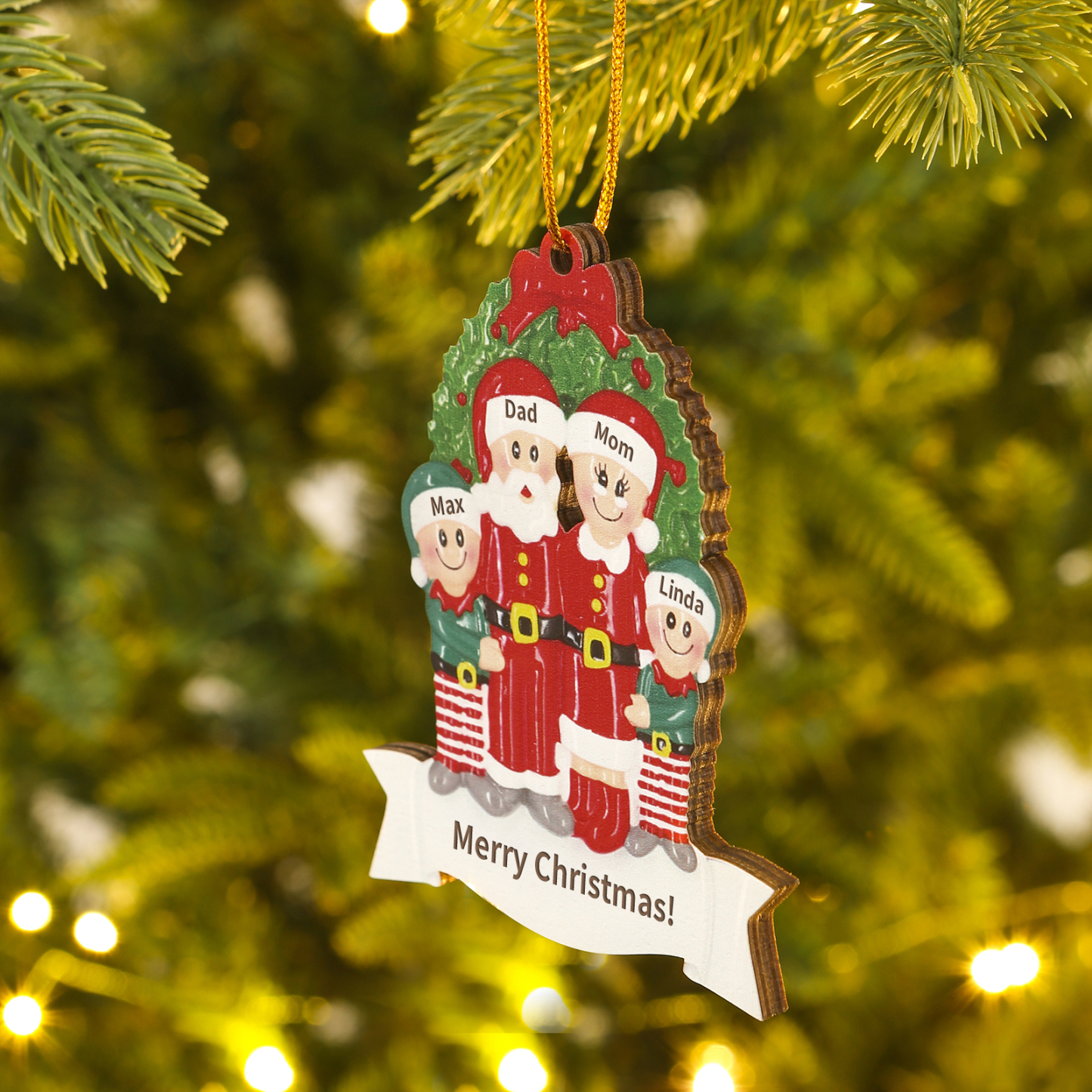 Holz Personalisierter Text & 2-5 Namen Weihnachtsmann Weihnachtsornament – Festlicher Holzanhänger für Familie