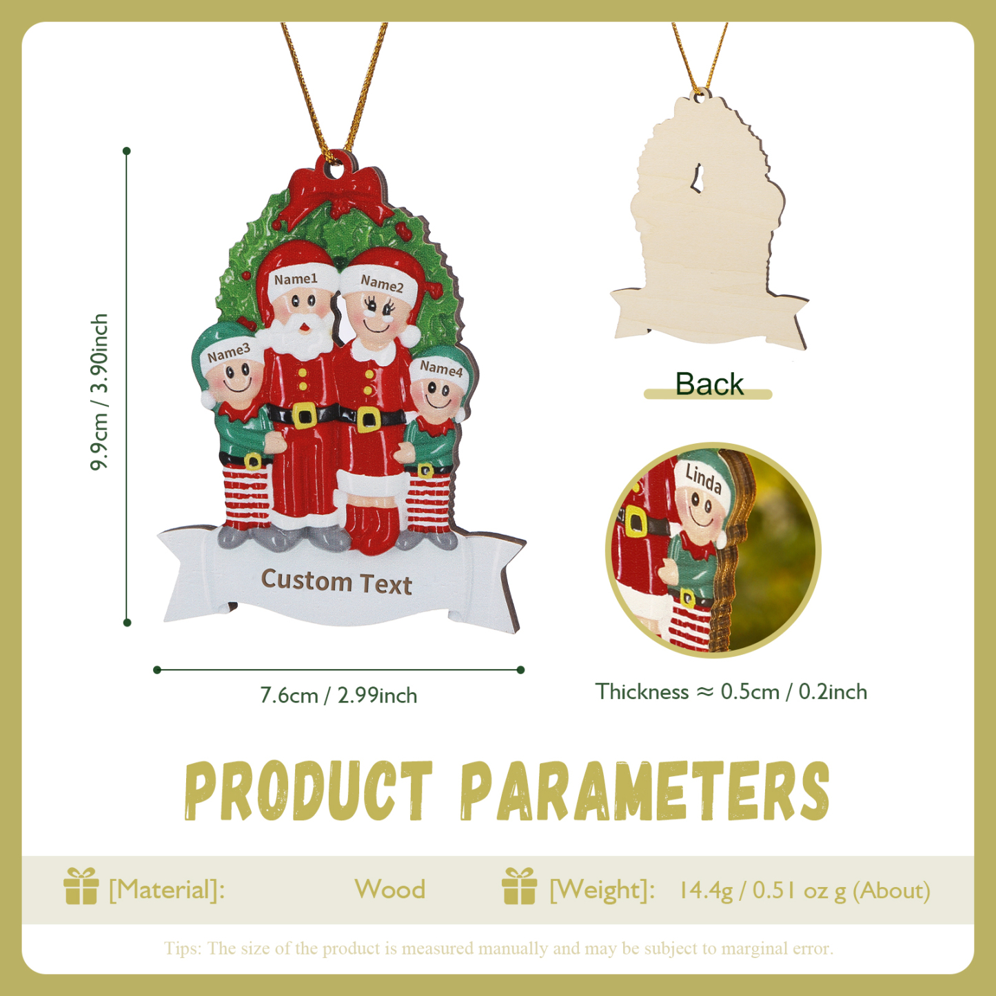 Holz Personalisierter Text & 2-5 Namen Weihnachtsmann Weihnachtsornament – Festlicher Holzanhänger für Familie