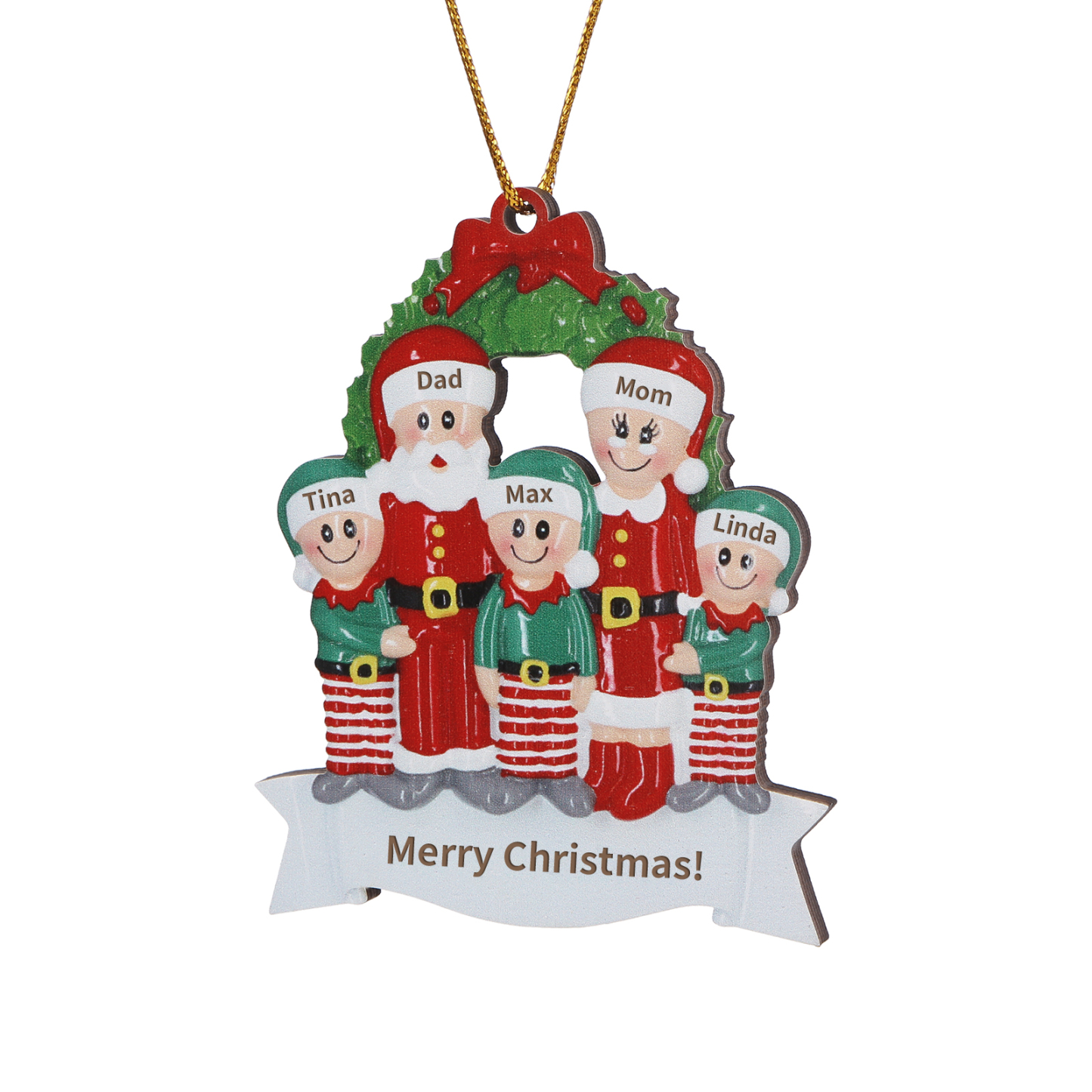 Holz Personalisierter Text & 2-5 Namen Weihnachtsmann Weihnachtsornament – Festlicher Holzanhänger für Familie