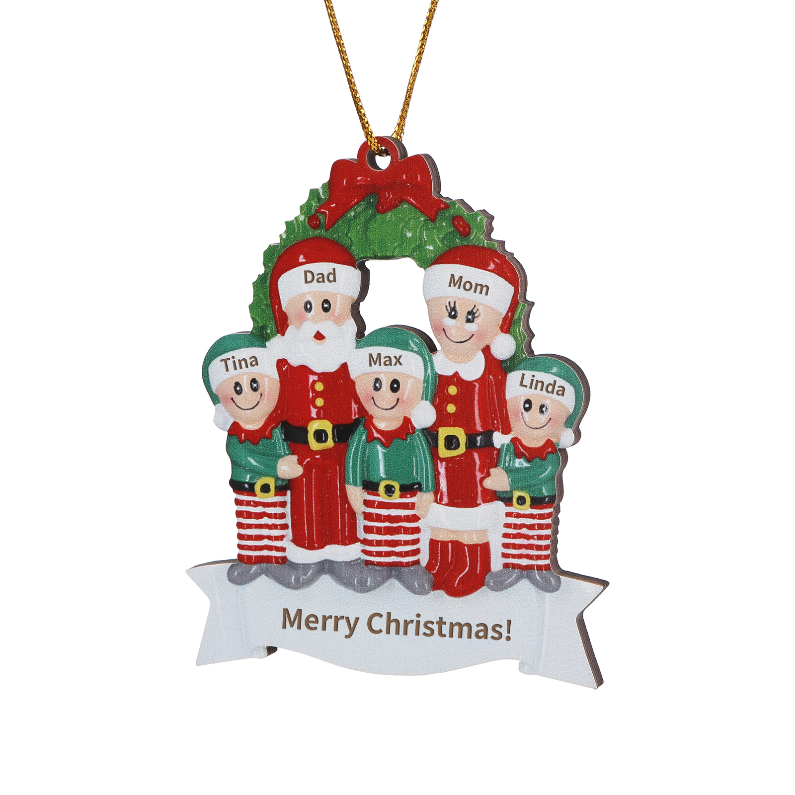 Holz Personalisierter Text & 2-5 Namen Weihnachtsmann Weihnachtsornament – Festlicher Holzanhänger für Familie