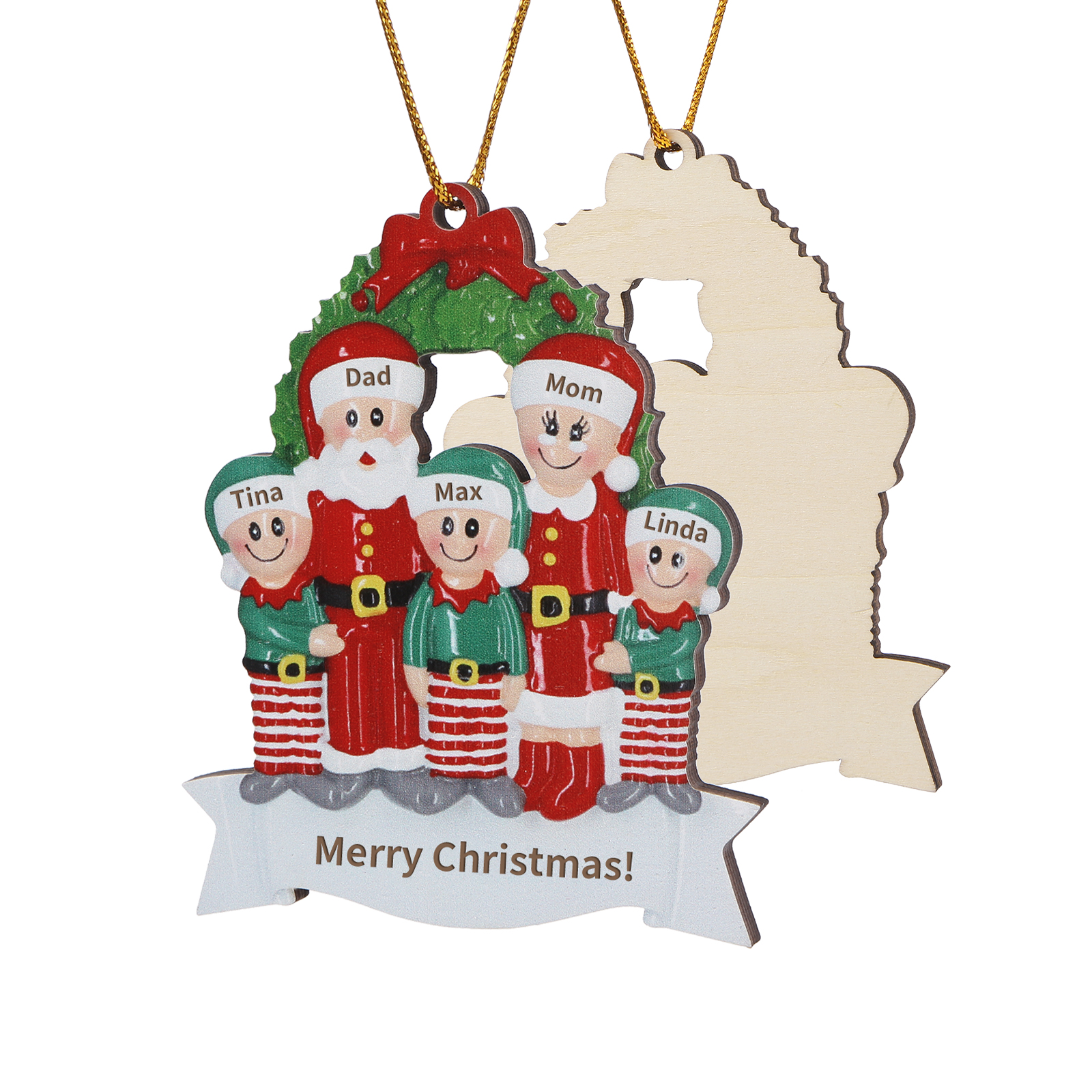 Holz Personalisierter Text & 2-5 Namen Weihnachtsmann Weihnachtsornament – Festlicher Holzanhänger für Familie