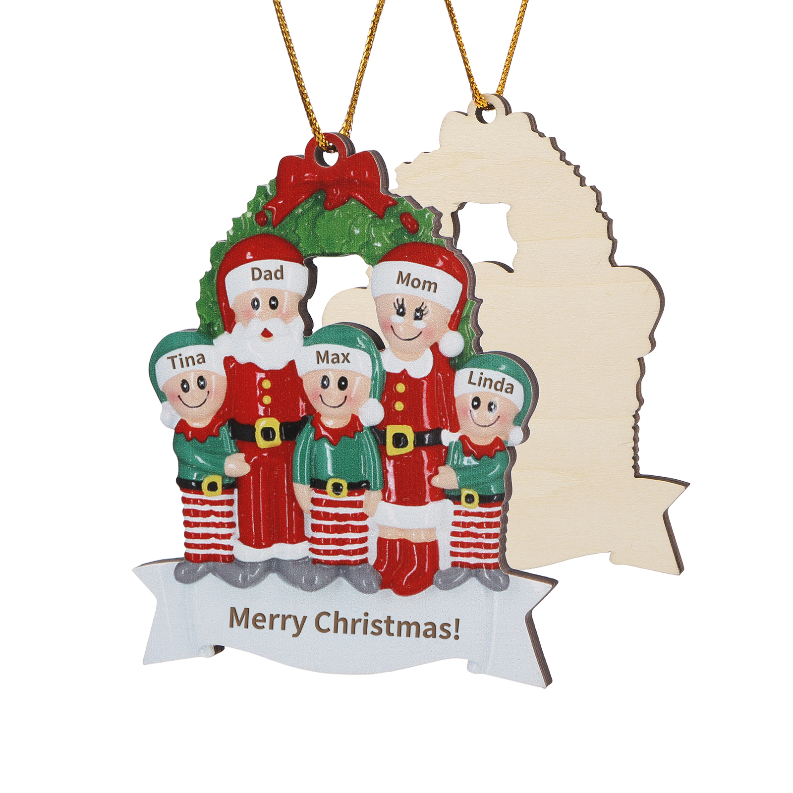 Holz Personalisierter Text & 2-5 Namen Weihnachtsmann Weihnachtsornament – Festlicher Holzanhänger für Familie