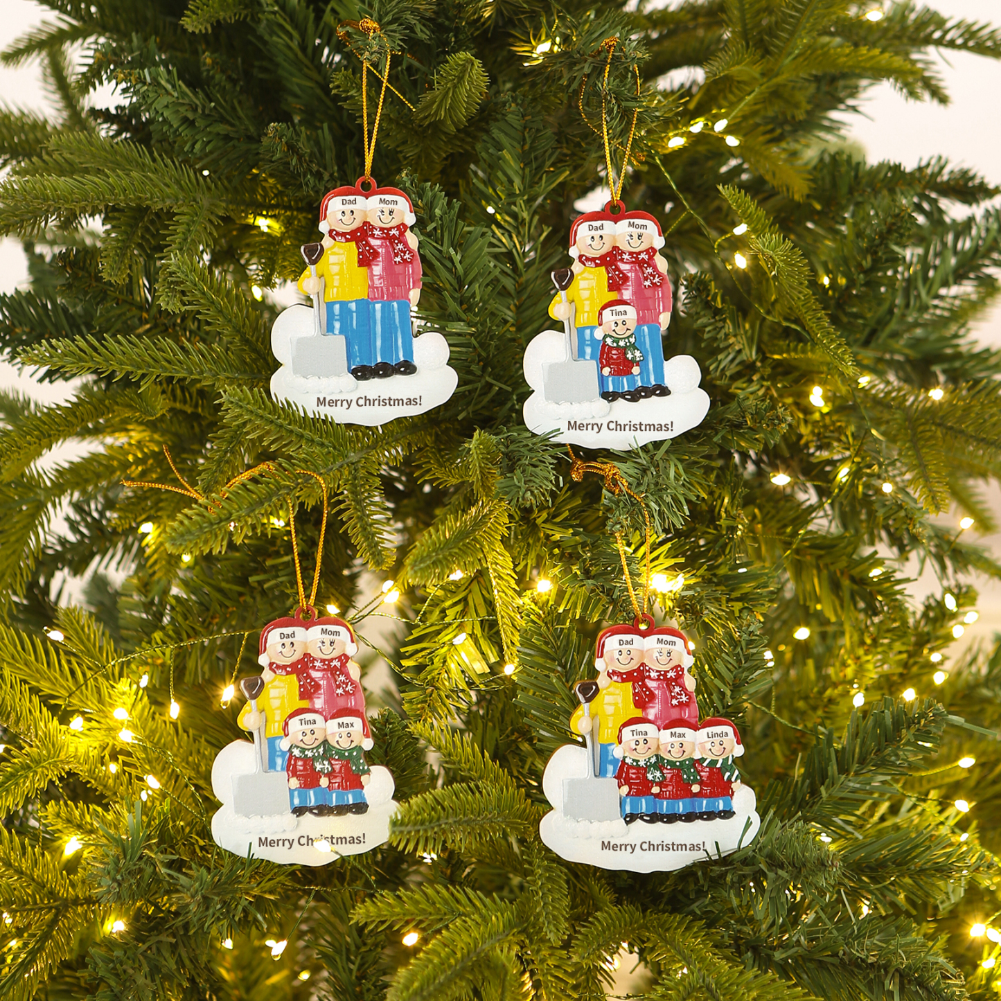 Holz Personalisierter Text & 2-5 Namen Familie Schneeschaufelteam Ornament Weihnachtsornament