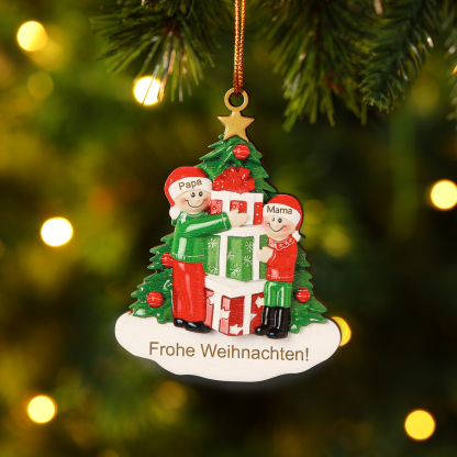 Holz Weihnachtsornament-Personalisiertes 2-5 Namen & Text Familie mit Weihnachtsbaum & Geschenken Weihnachts-Ahhänger 