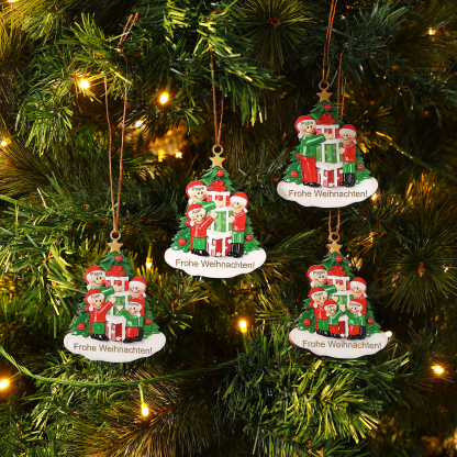 Holz Weihnachtsornament-Personalisiertes 2-5 Namen & Text Familie mit Weihnachtsbaum & Geschenken Weihnachts-Ahhänger 