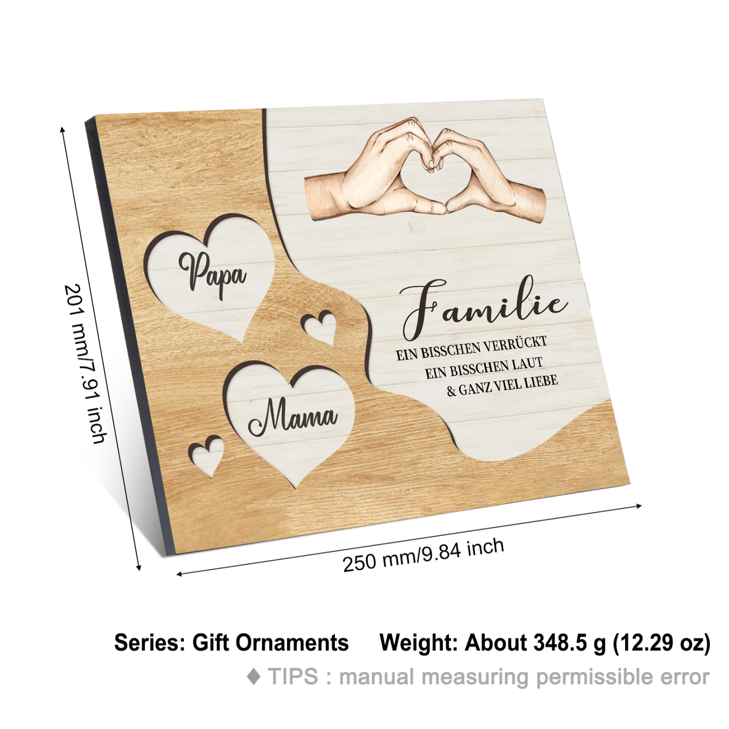 Familie Holzbild – Personalisierte 2 Namen Herzform Hand-Geste Holzdekoration Geschenk für Familie