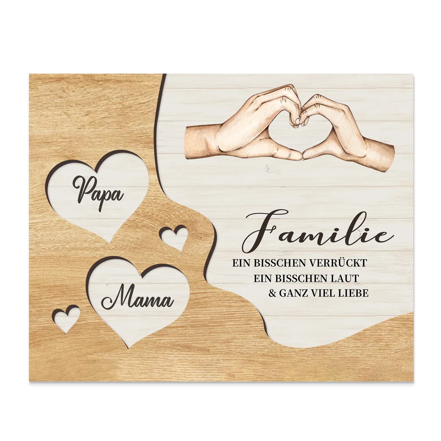 Familie Holzbild – Personalisierte 2 Namen Herzform Hand-Geste Holzdekoration Geschenk für Familie