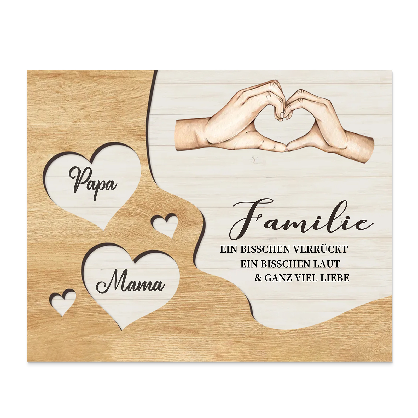 Familie Holzbild – Personalisierte 2 Namen Herzform Hand-Geste Holzdekoration Geschenk für Familie