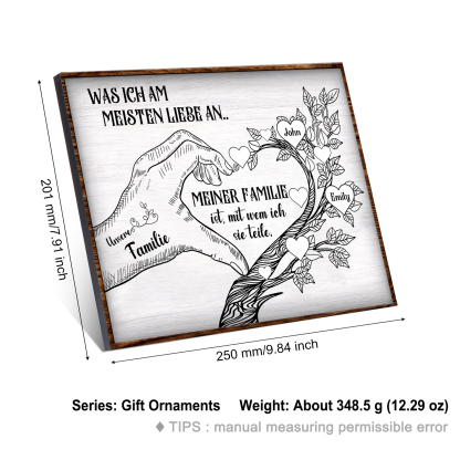 Personalisierte 2 Namen & Text Familienbaum Herz-Handgeste Holzbild Geschenk für Familie