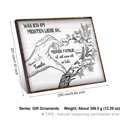 Personalisierte 6 Namen & Text Familienbaum Herz-Handgeste Holzbild Geschenk für Familie