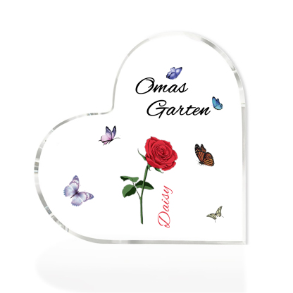 Personalisierter 1 Name & Text & Geburtsblume Herz Acryl-Deko–Omas Garten– Schreibtischdekoration für Großmütter