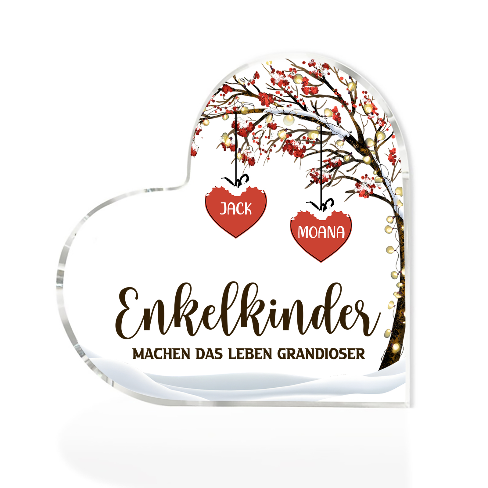 Personalisierte 2 Namen & 2 Texte Herz Acryl-Deko Familienbaum–Enkelkinder machen das Leben grandioser–Schreibtischdekoration für die Familie