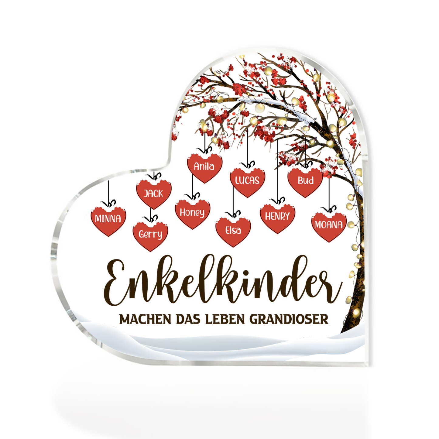 Personalisierte 10 Namen & 2 Texte Herz Acryl-Deko Familienbaum–Enkelkinder machen das Leben grandioser–Schreibtischdekoration für die Familie