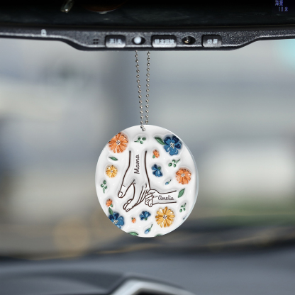 Personalisierte 2 Namen Hand-in-Hand runder Acryl Schlüsselanhänger Weihnachtsornament für Mutter Familie