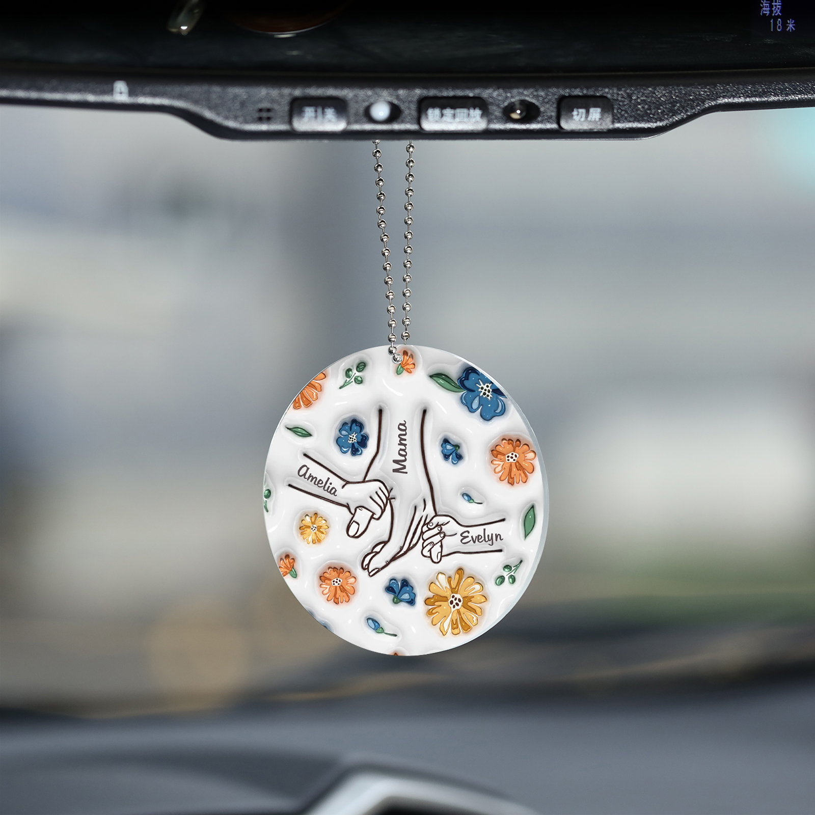 Personalisierte 3 Namen Hand-in-Hand runder Acryl Schlüsselanhänger Weihnachtsornament für Mutter Familie