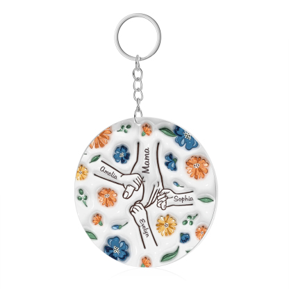 Personalisierte 4 Namen Hand-in-Hand runder Acryl Schlüsselanhänger Weihnachtsornament für Mutter Familie