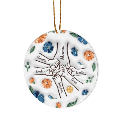 Personalisierte 6 Namen Hand-in-Hand runder Acryl Schlüsselanhänger Weihnachtsornament für Mutter Familie