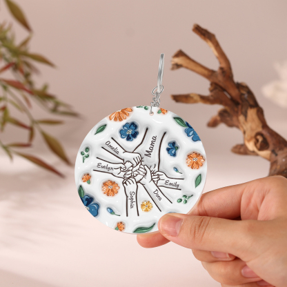 Personalisierte 6 Namen Hand-in-Hand runder Acryl Schlüsselanhänger Weihnachtsornament für Mutter Familie