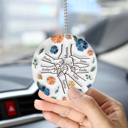 Personalisierte 7 Namen Hand-in-Hand runder Acryl Schlüsselanhänger Weihnachtsornament für Mutter Familie