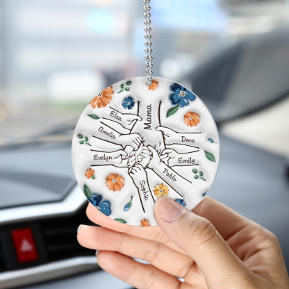 Personalisierte 8 Namen Hand-in-Hand runder Acryl Schlüsselanhänger Weihnachtsornament für Mutter Familie