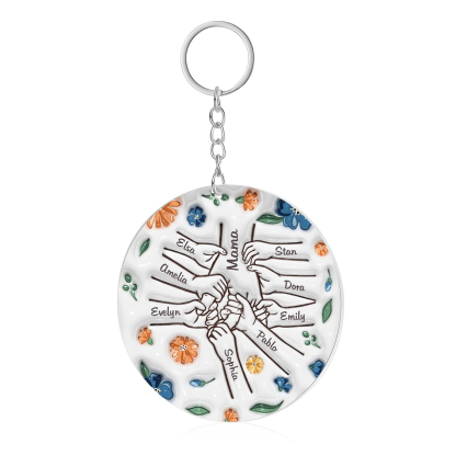 Personalisierte 9 Namen Hand-in-Hand runder Acryl Schlüsselanhänger Weihnachtsornament für Mutter Familie
