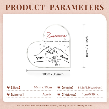Personalisierte 3 Namen & 2 Texte Herz Hand-in-Hand Acryl-Deko – Liebevolle Schreibtischdekoration für Familie