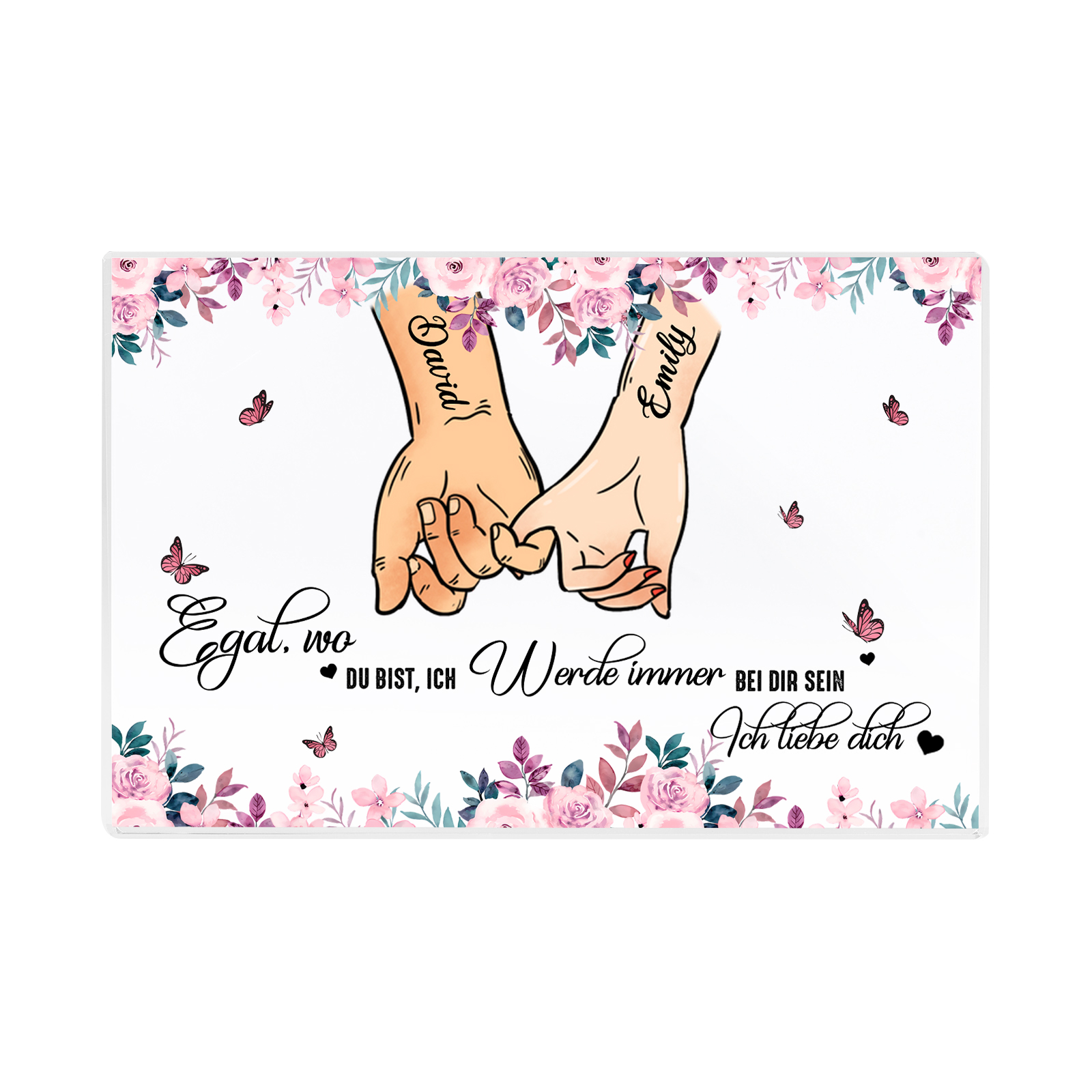 Personalisierte 2 Namen Quadrat Hand-in-Hand Acryl-Deko - Ich liebe dich - Schreibtischdekoration für Paar