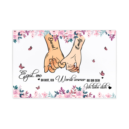 Personalisierte 2 Namen Quadrat Hand-in-Hand Acryl-Deko - Ich liebe dich - Schreibtischdekoration für Paar