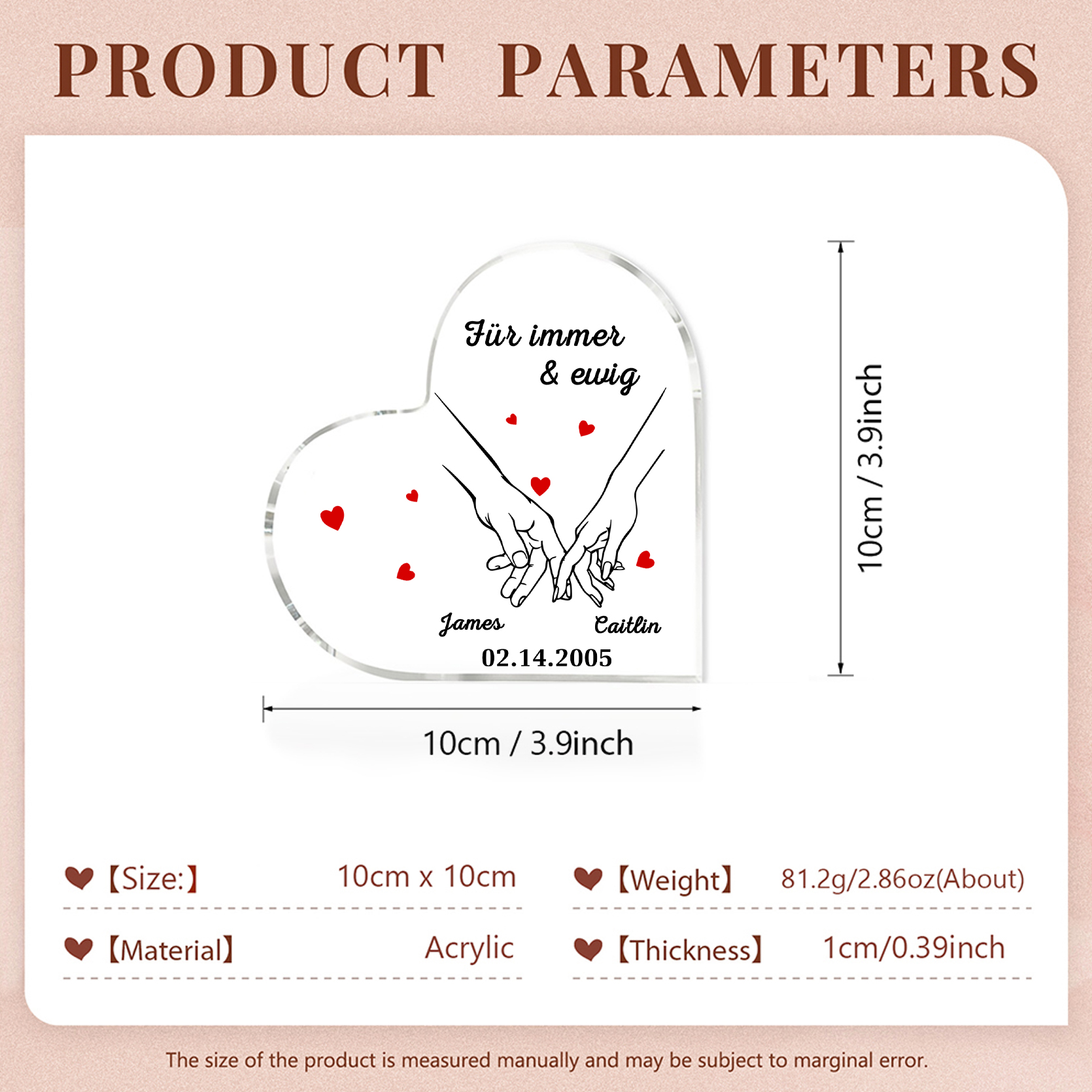 Personalisierte 2 Namen & Datum Herz Acryl-Deko –Für immer & ewig– Schreibtischdekoration für Paar