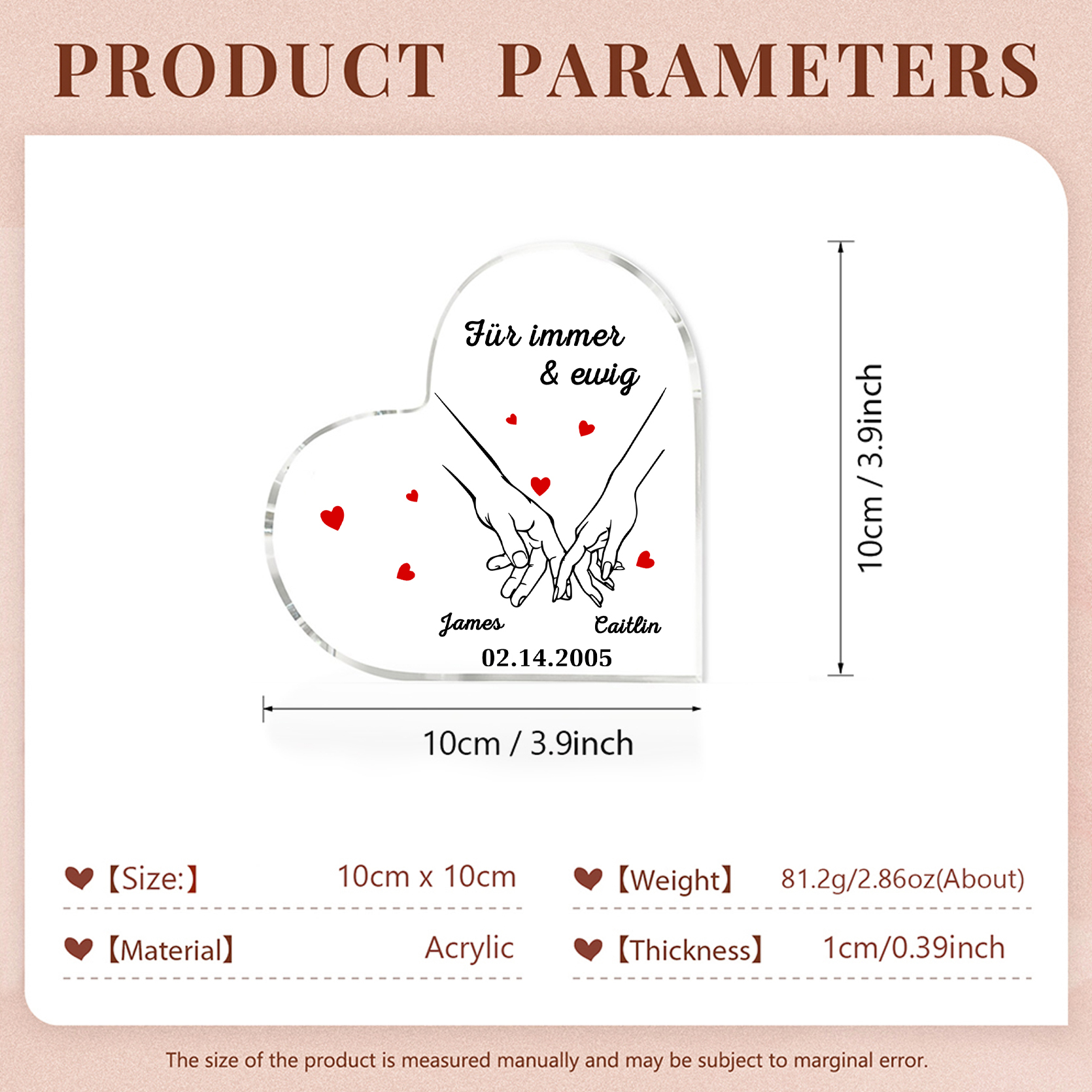 Personalisierte 2 Namen & Datum Herz Acryl-Deko –Für immer & ewig– Schreibtischdekoration für Paar