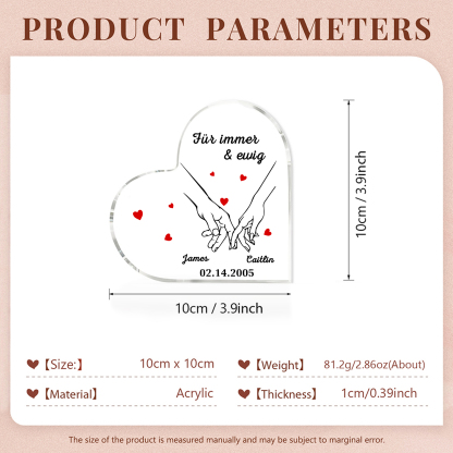 Personalisierte 2 Namen & Datum Herz Acryl-Deko –Für immer & ewig– Schreibtischdekoration für Paar