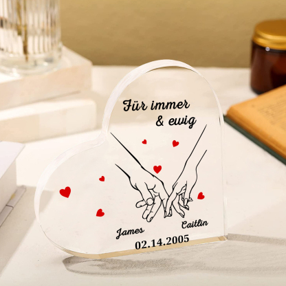 Personalisierte 2 Namen & Datum Herz Acryl-Deko –Für immer & ewig– Schreibtischdekoration für Paar