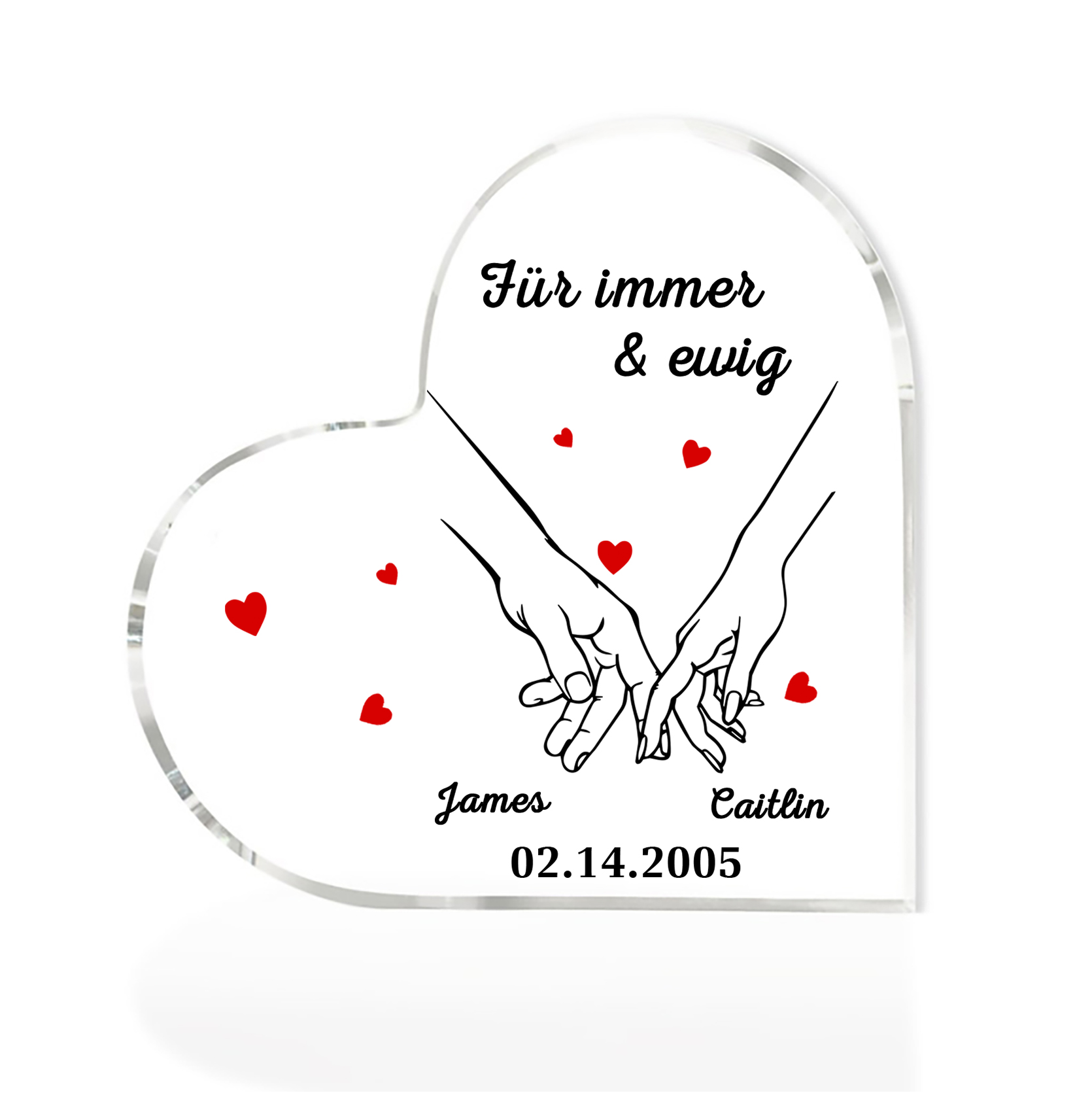 Personalisierte 2 Namen & Datum Herz Acryl-Deko –Für immer & ewig– Schreibtischdekoration für Paar