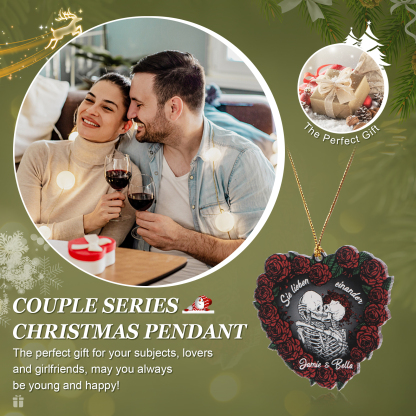 Personalisierte 2 Namen Skelett-Liebespaar Herz Acryl Schlüsselanhänger mit Rosa -Sie lieben einander- Weihnachtsornament für Paar