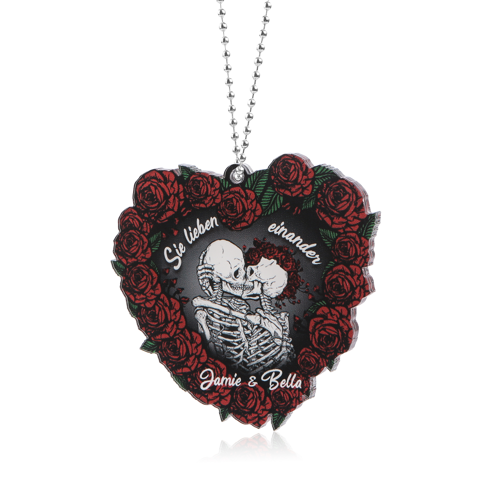 Personalisierte 2 Namen Skelett-Liebespaar Herz Acryl Schlüsselanhänger mit Rosa -Sie lieben einander- Weihnachtsornament für Paar