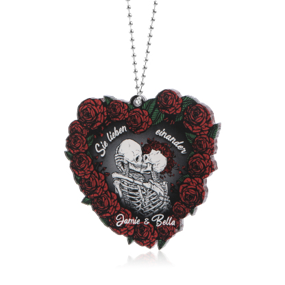 Personalisierte 2 Namen Skelett-Liebespaar Herz Acryl Schlüsselanhänger mit Rosa -Sie lieben einander- Weihnachtsornament für Paar