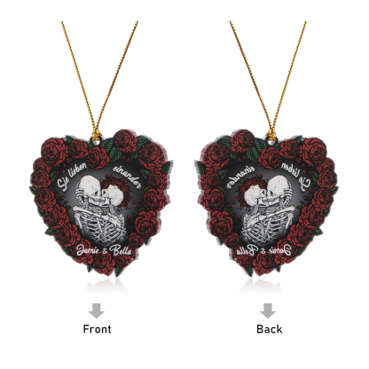 Personalisierte 2 Namen Skelett-Liebespaar Herz Acryl Schlüsselanhänger mit Rosa -Sie lieben einander- Weihnachtsornament für Paar