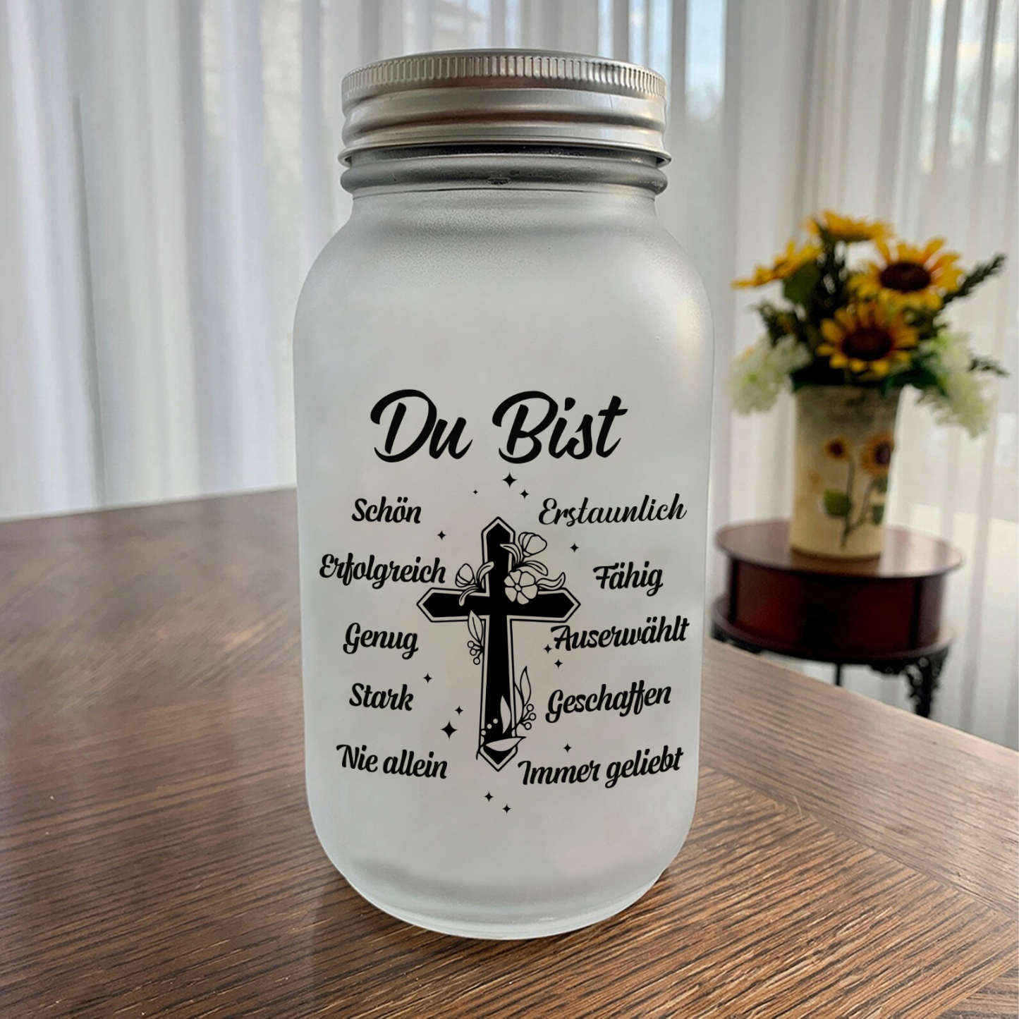 Personalisierte 1 Name & Geburtsblume Leuchtflasche –Du Bist schön– Glasflaschen Dekoration