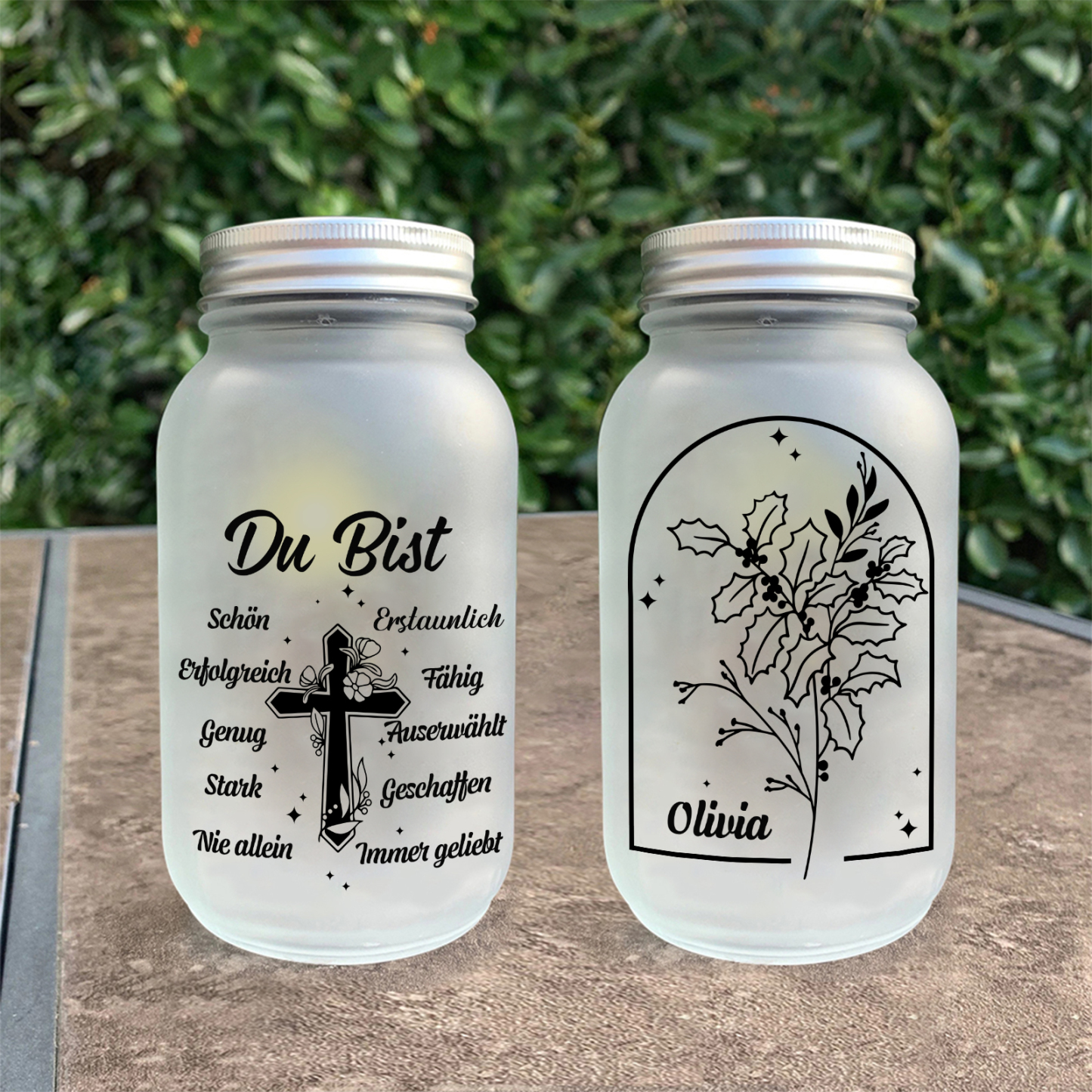 Personalisierte 1 Name & Geburtsblume Leuchtflasche –Du Bist schön– Glasflaschen Dekoration